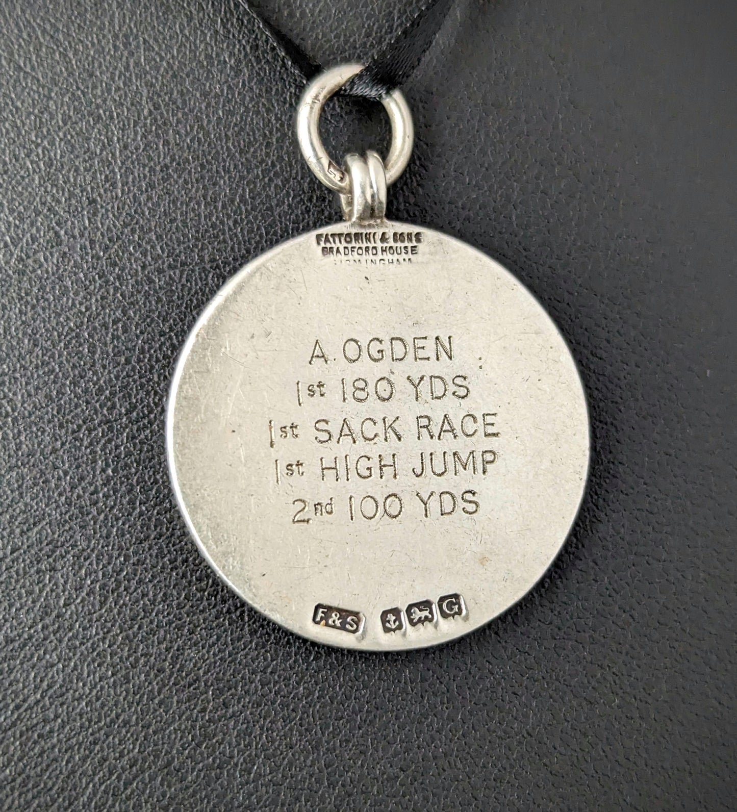 Vintage silver and enamel watch fob pendant, School sports