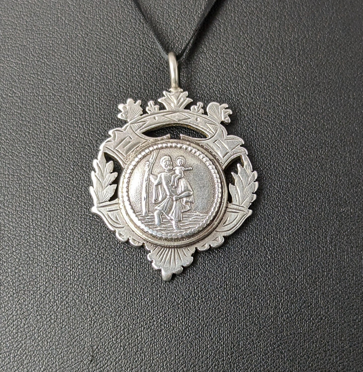 Antique Victorian sterling silver watch fob pendant, St Christopher