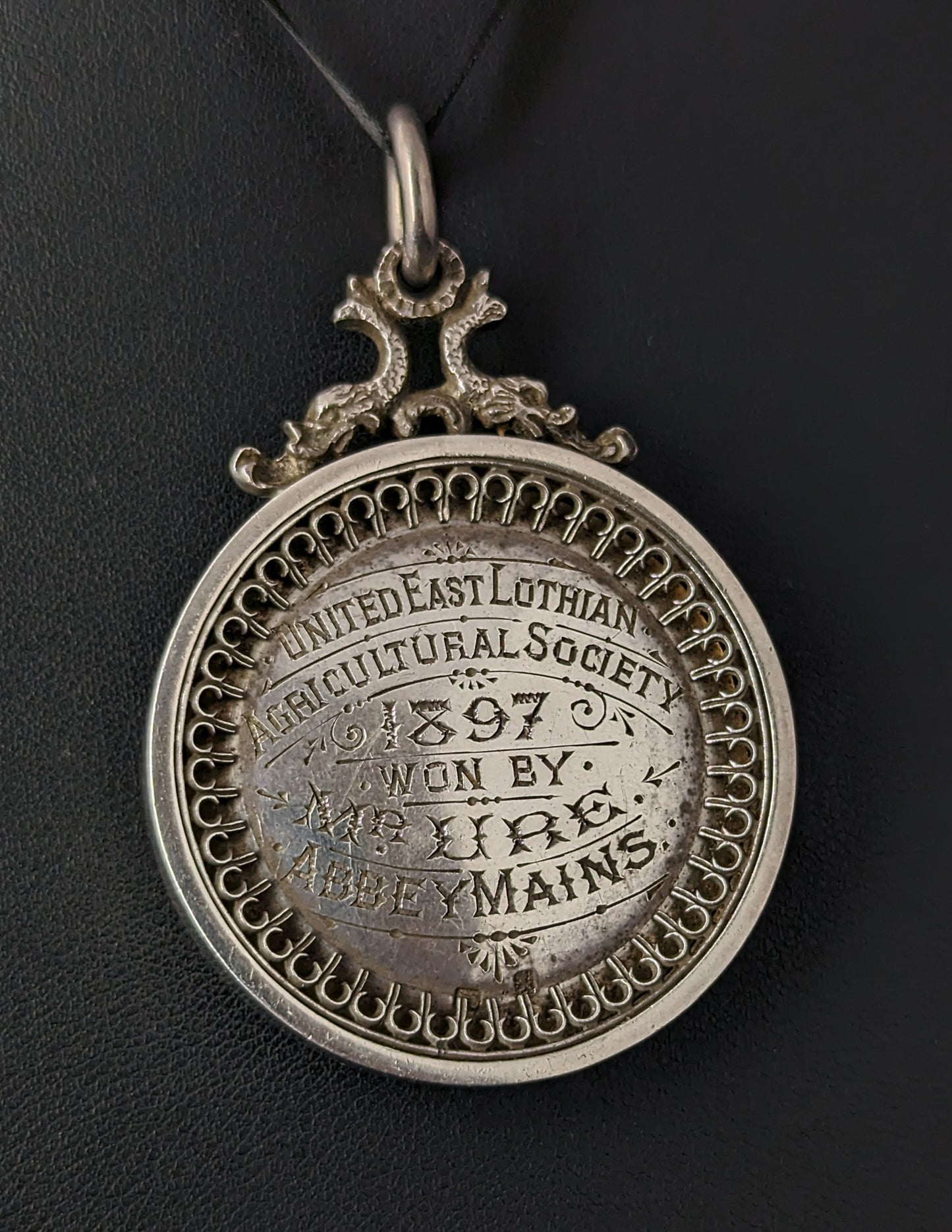 Antique Victorian silver medal pendant, Medallion, Agriculture