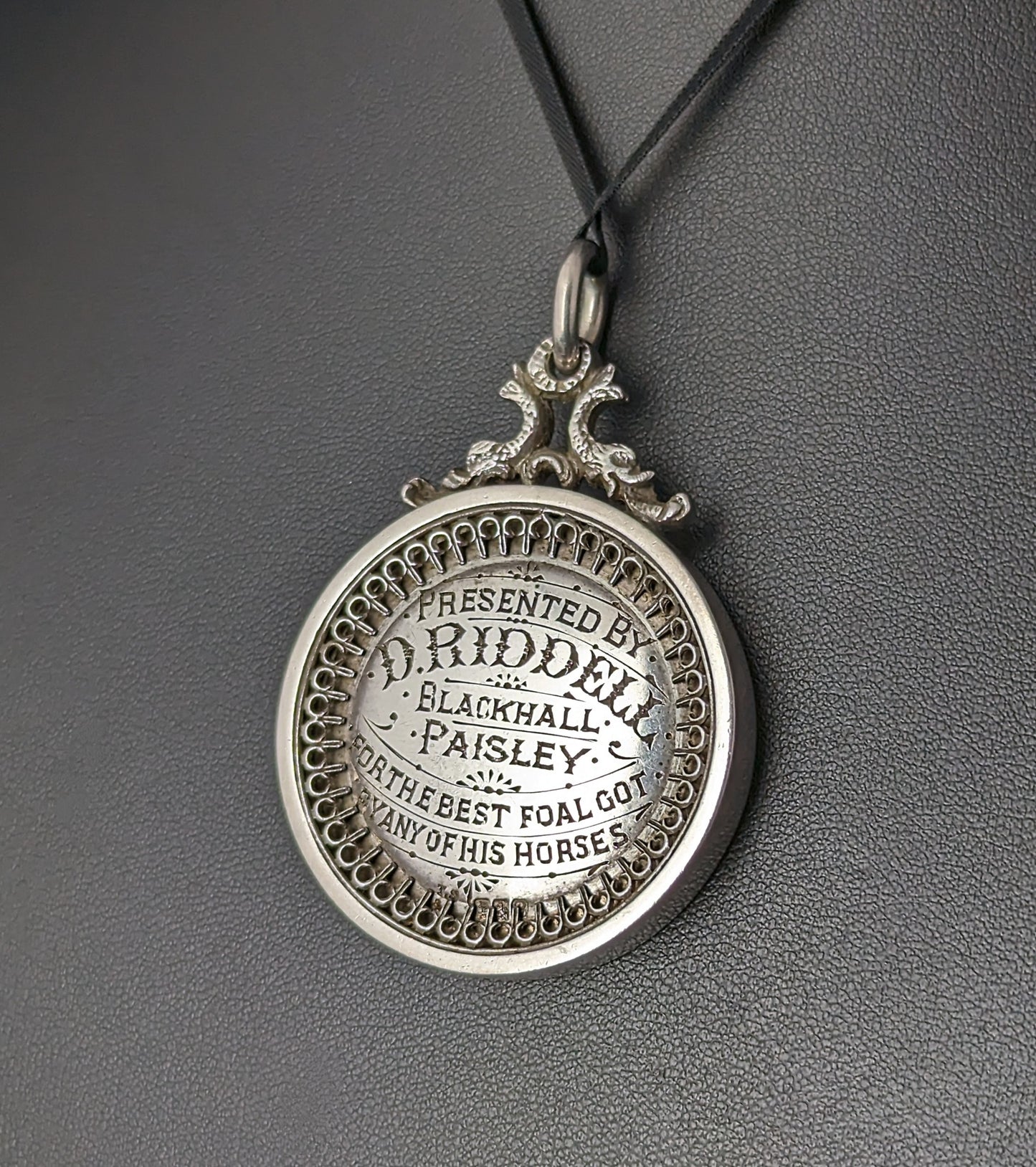 Antique Victorian silver medal pendant, Medallion, Agriculture