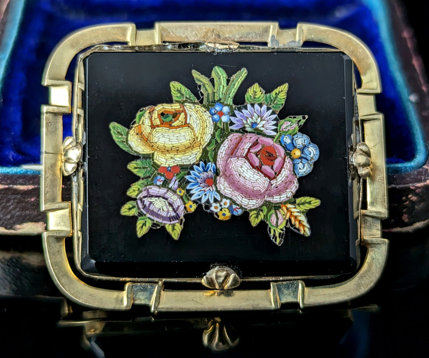 Antique Victorian Micro Mosaic flower brooch, 9ct gold