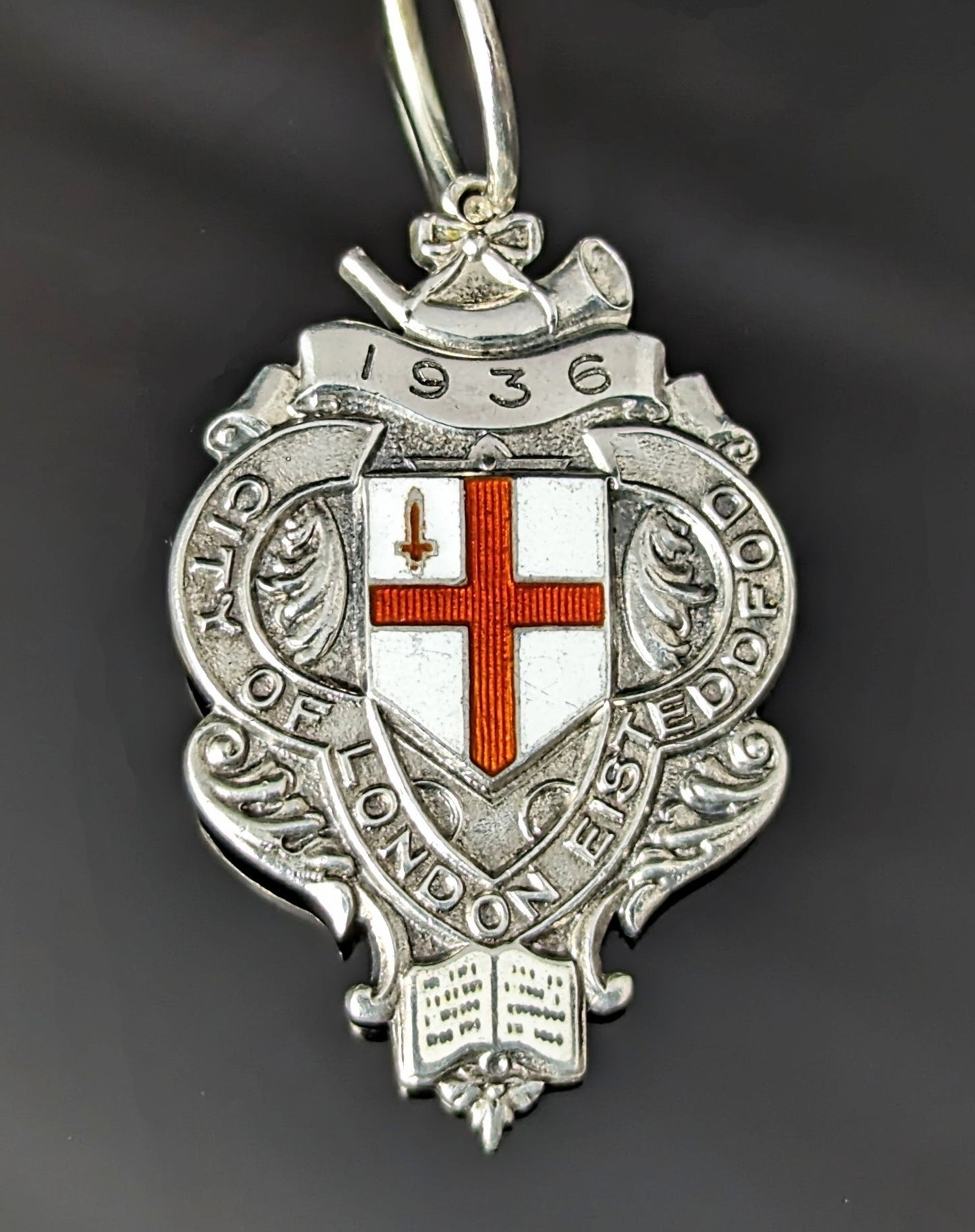 Vintage Art Deco silver and enamel watch fob pendant, Eisteddfod