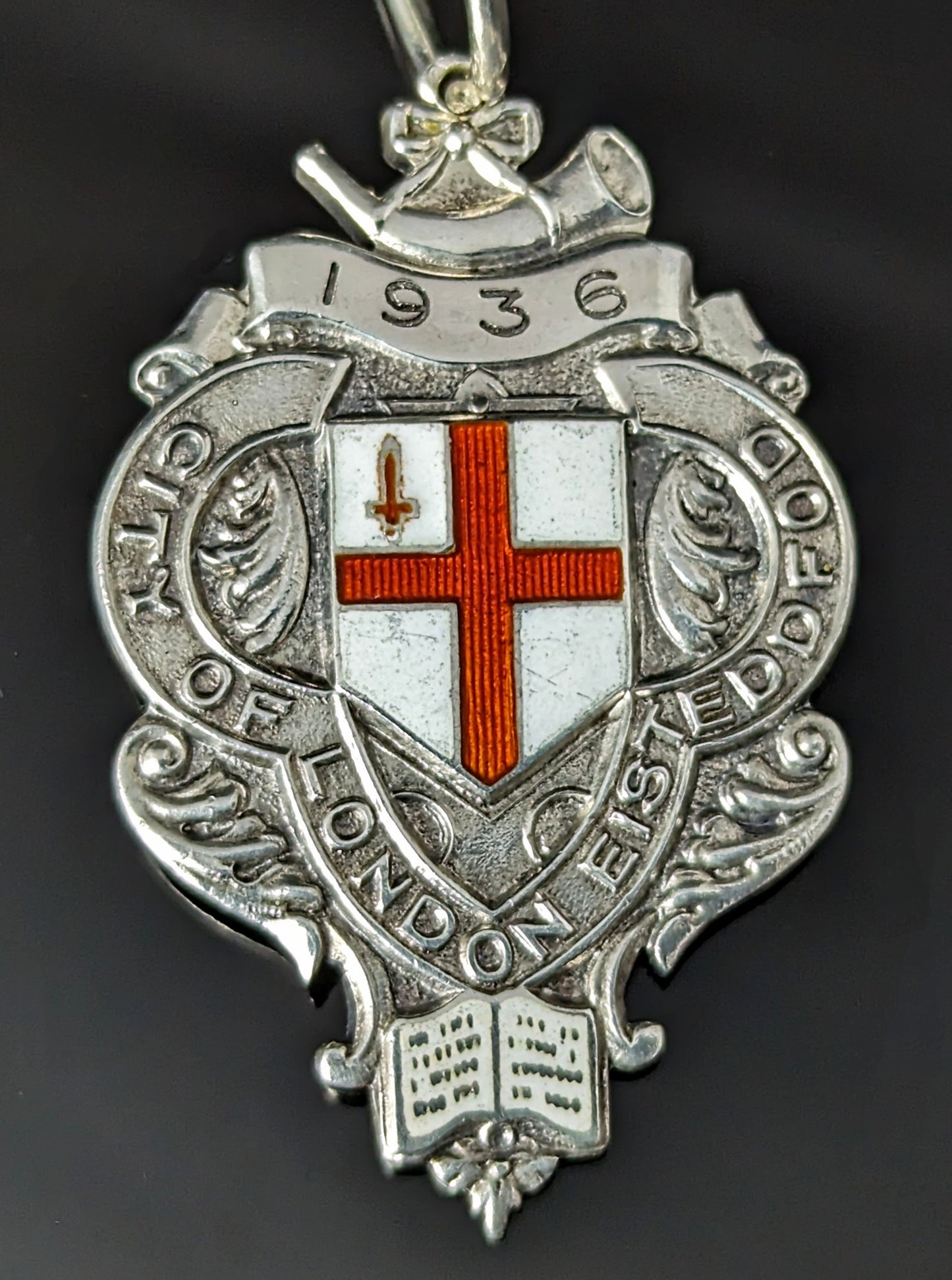 Vintage Art Deco silver and enamel watch fob pendant, Eisteddfod