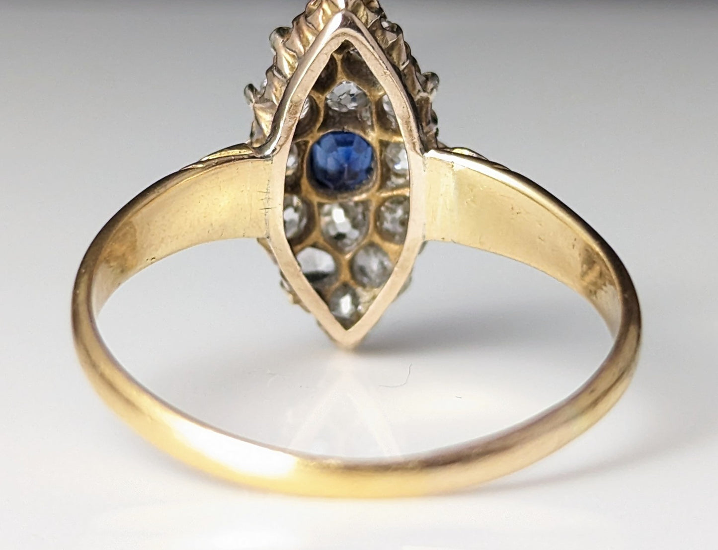 Antique Sapphire and Diamond navette ring, 18ct gold, Victorian