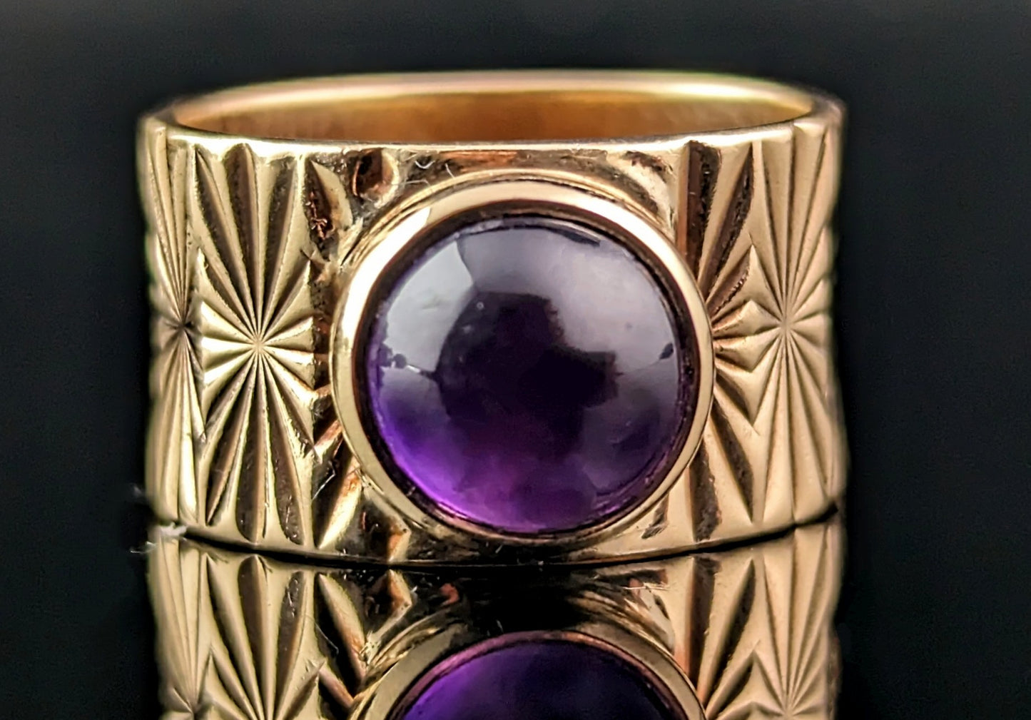 Vintage Amethyst cocktail ring, 9ct gold wide band ring