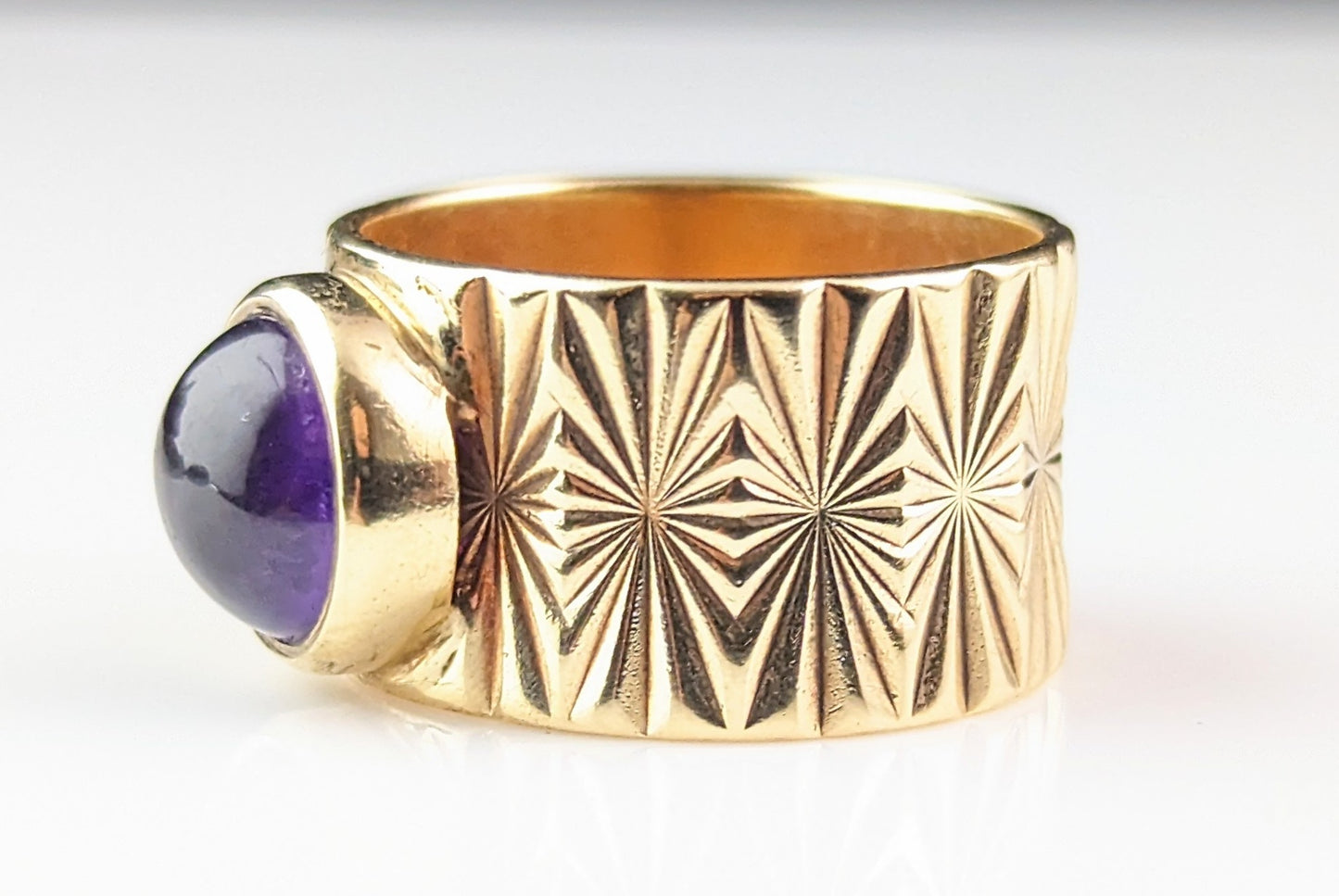 Vintage Amethyst cocktail ring, 9ct gold wide band ring