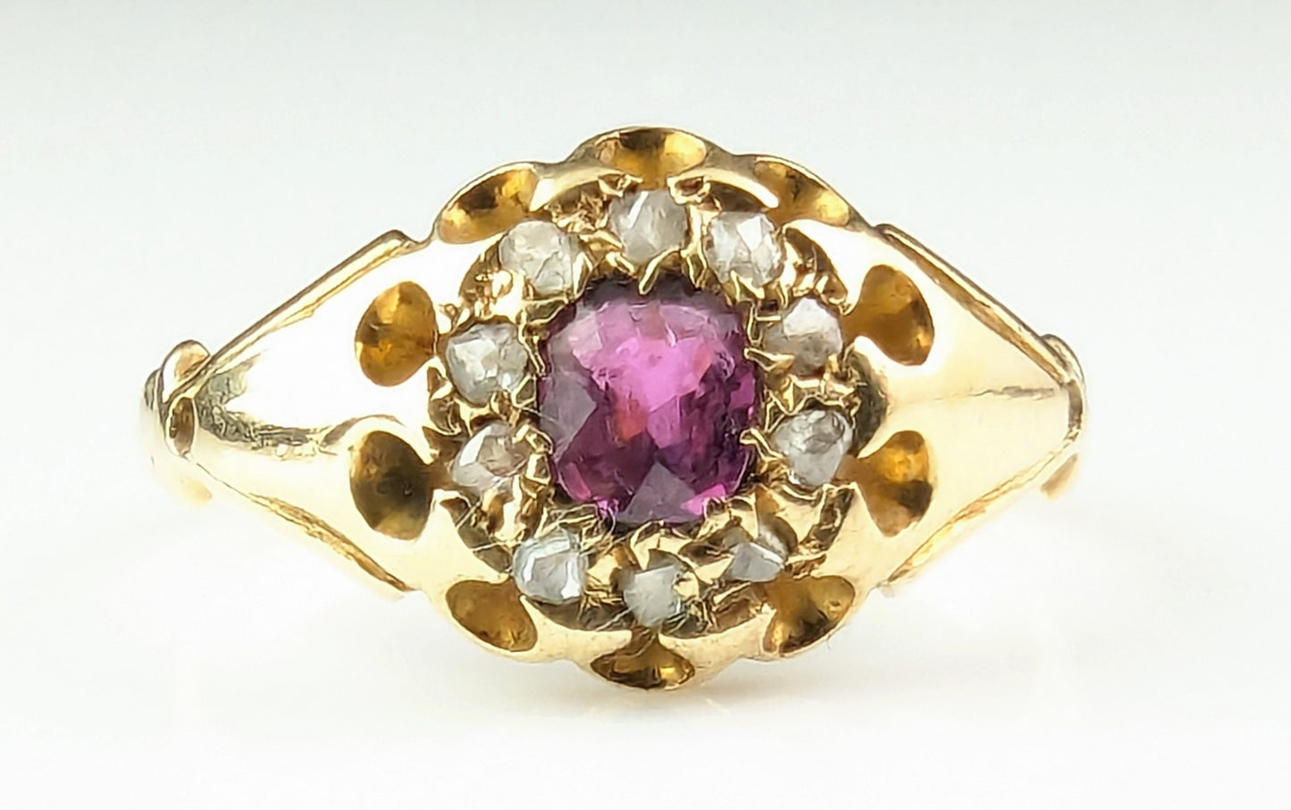 Antique Ruby and Diamond cluster ring, 18ct yellow gold