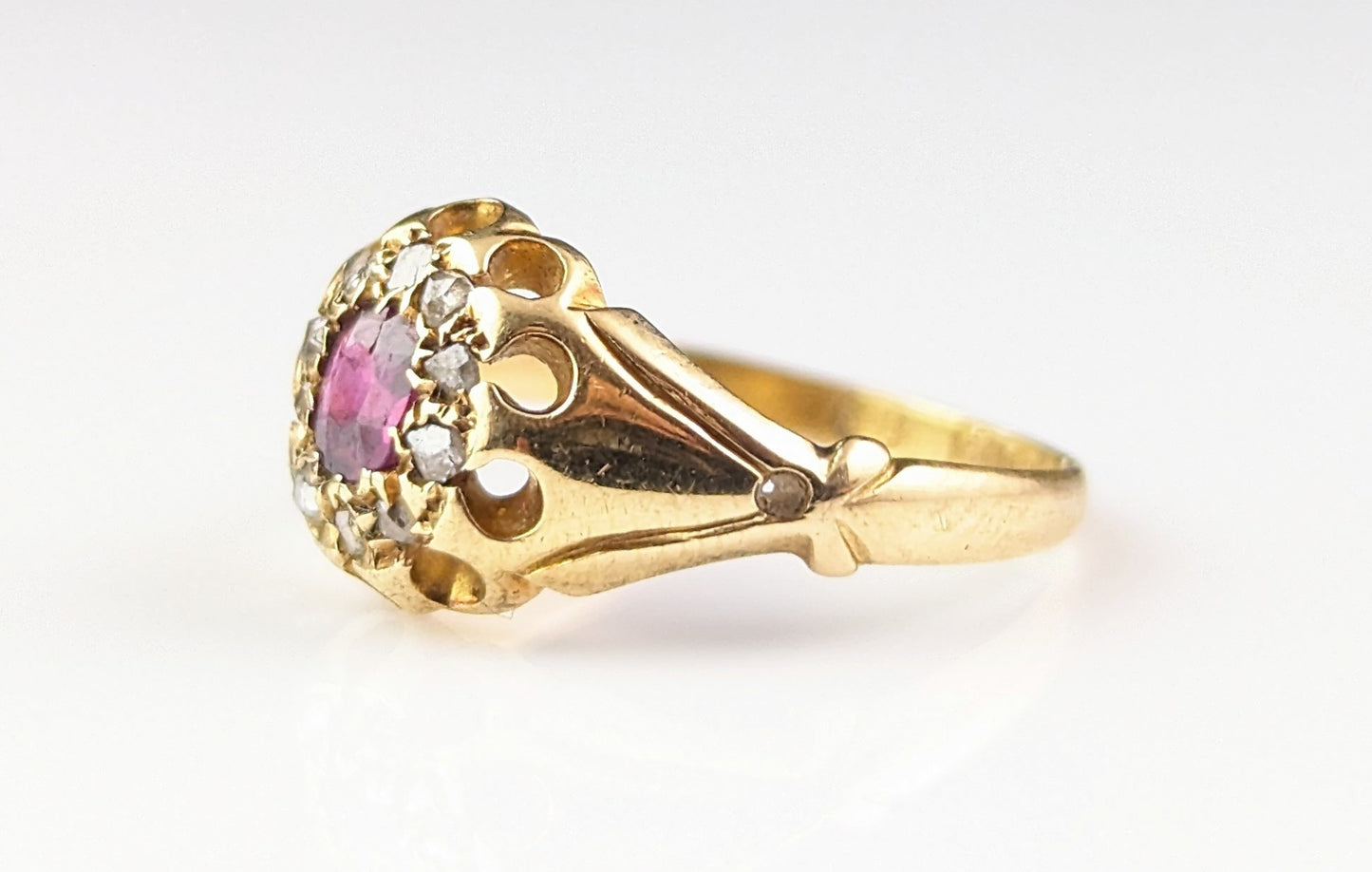 Antique Ruby and Diamond cluster ring, 18ct yellow gold