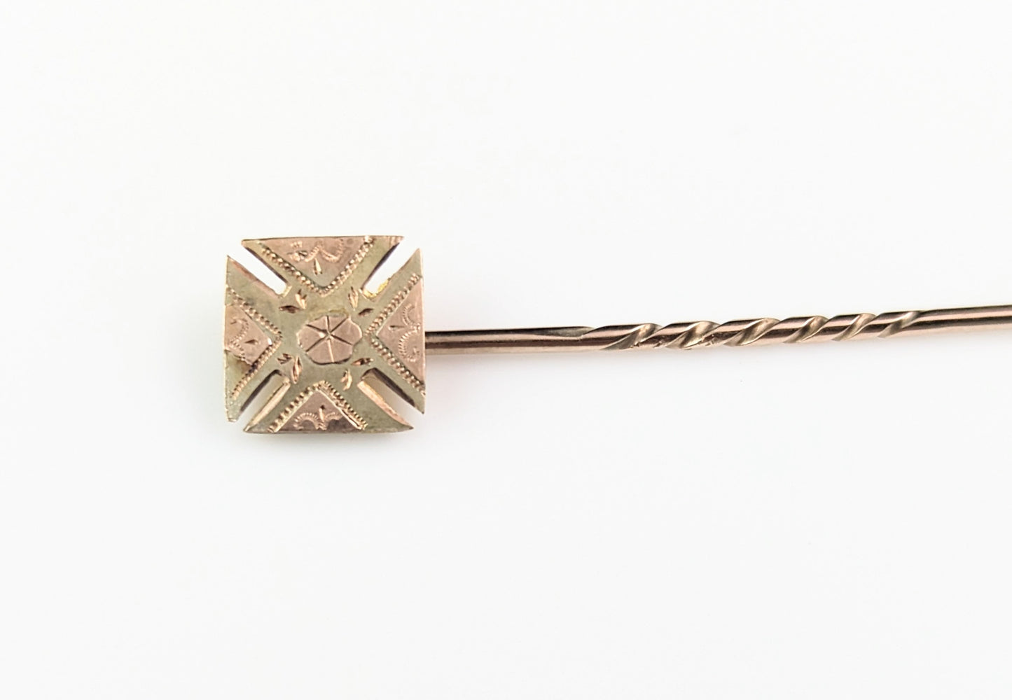 Vintage Art Deco 9ct gold stick pin, Cross Pattee