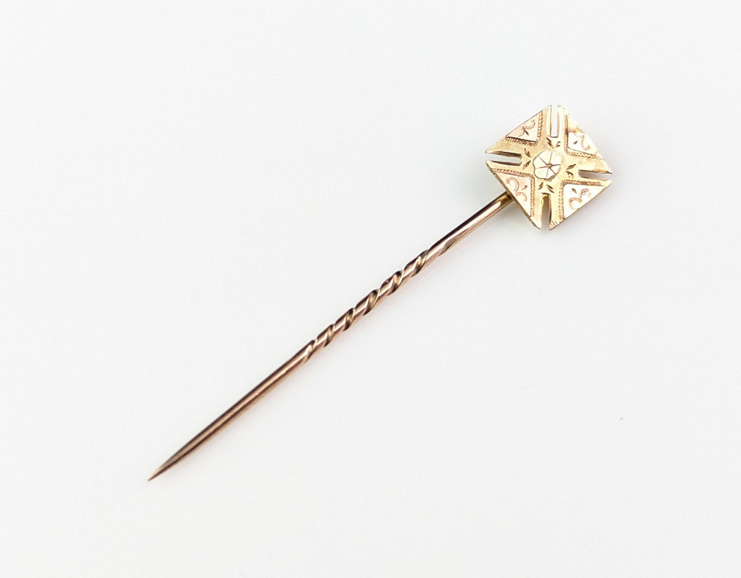 Vintage Art Deco 9ct gold stick pin, Cross Pattee