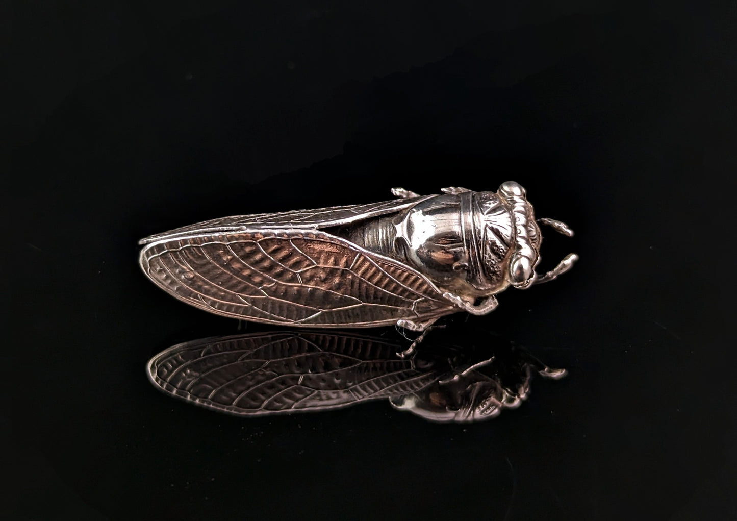 Antique French silver cicada brooch, Art Nouveau