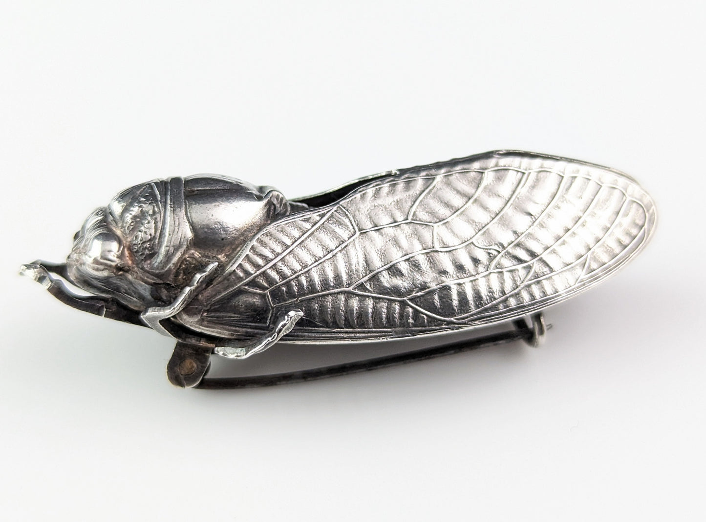 Antique French silver cicada brooch, Art Nouveau