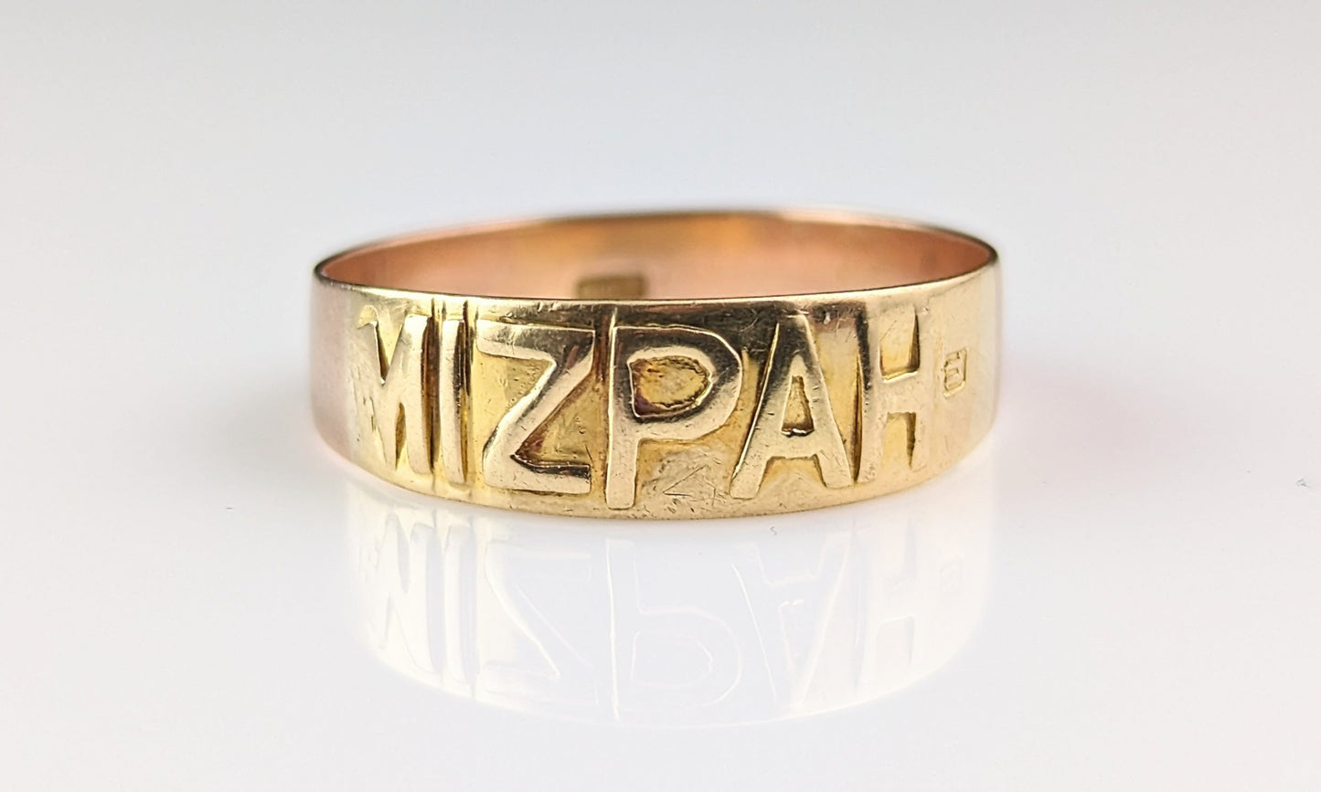 Antique 9ct gold Mizpah band ring, Victorian