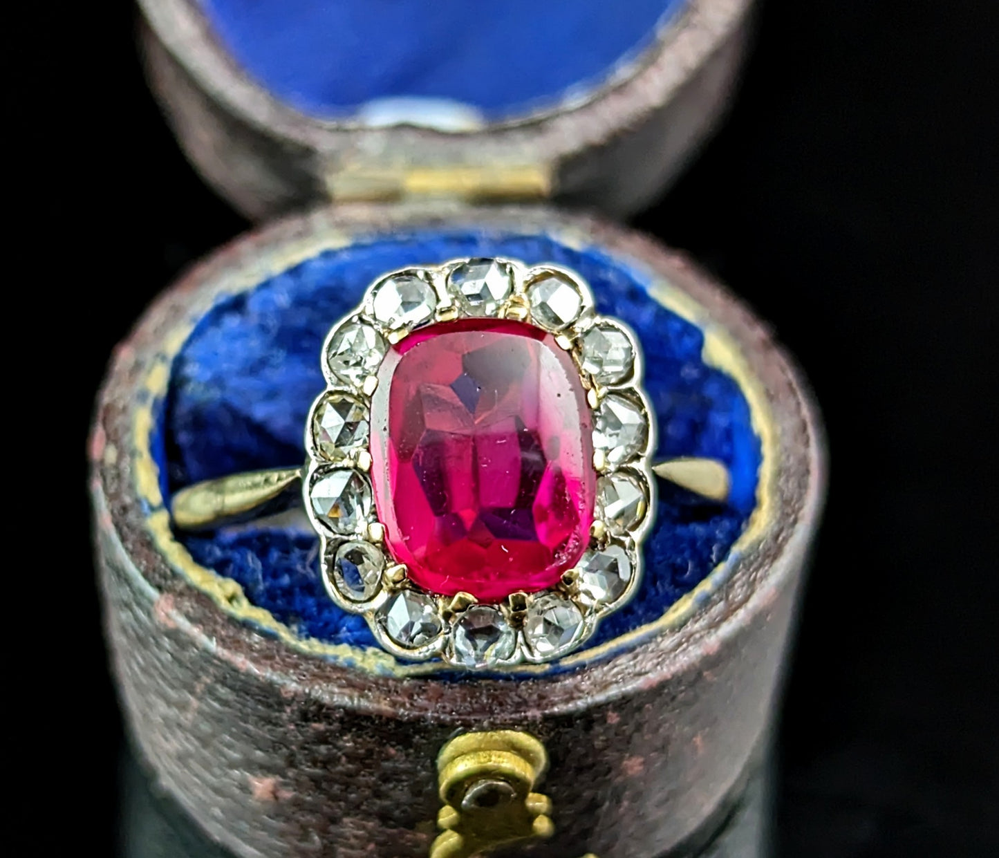 Antique Art Deco Synthetic Ruby and Diamond cluster ring, 18ct gold