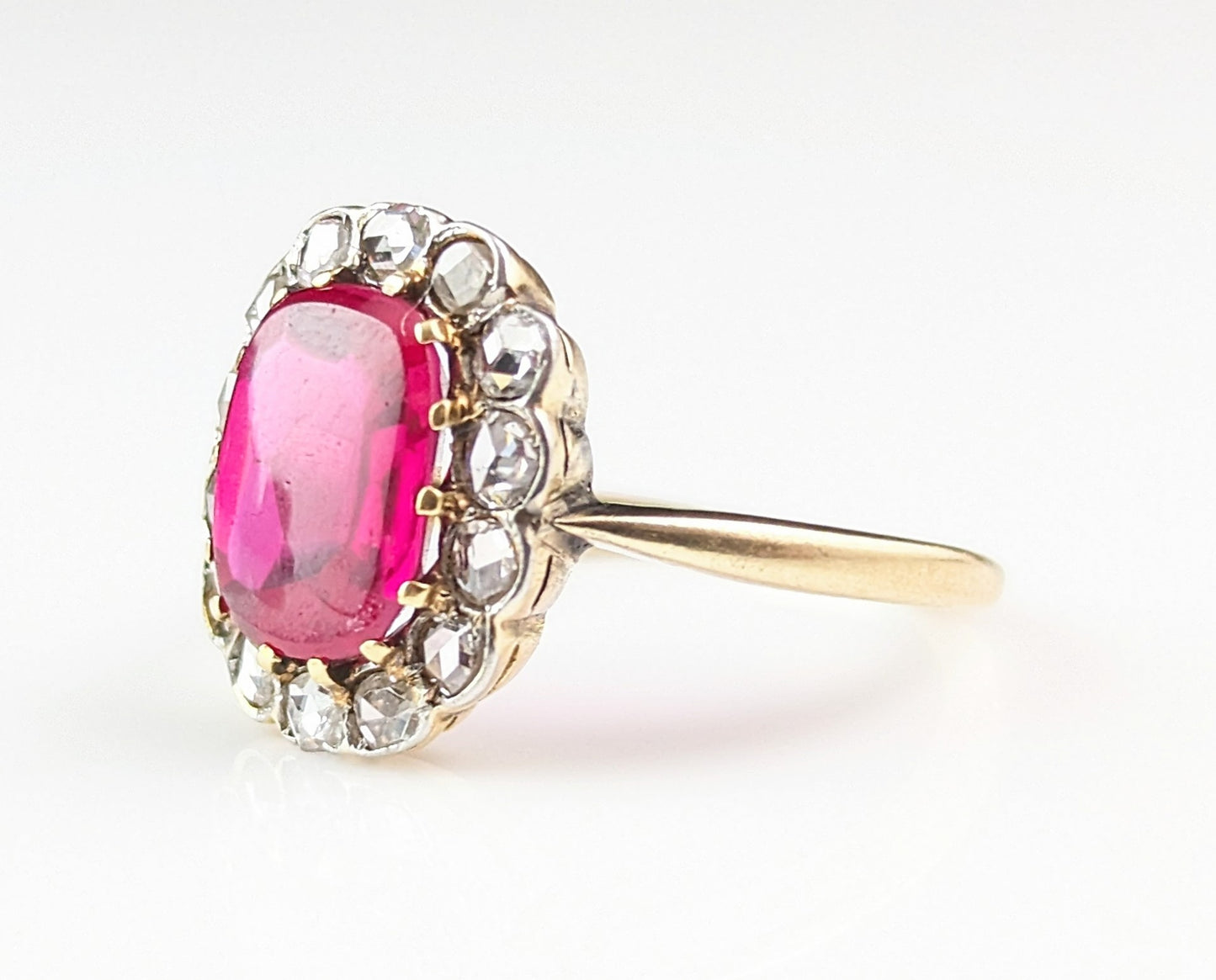 Antique Art Deco Synthetic Ruby and Diamond cluster ring, 18ct gold
