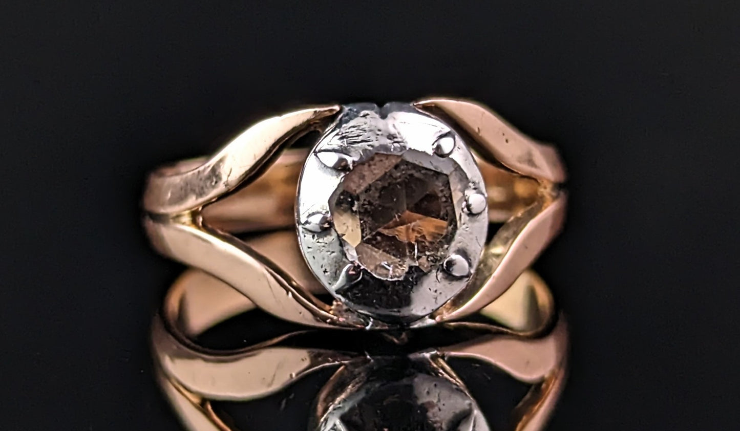 Antique Rose cut diamond conversion ring, 9ct rose gold and silver