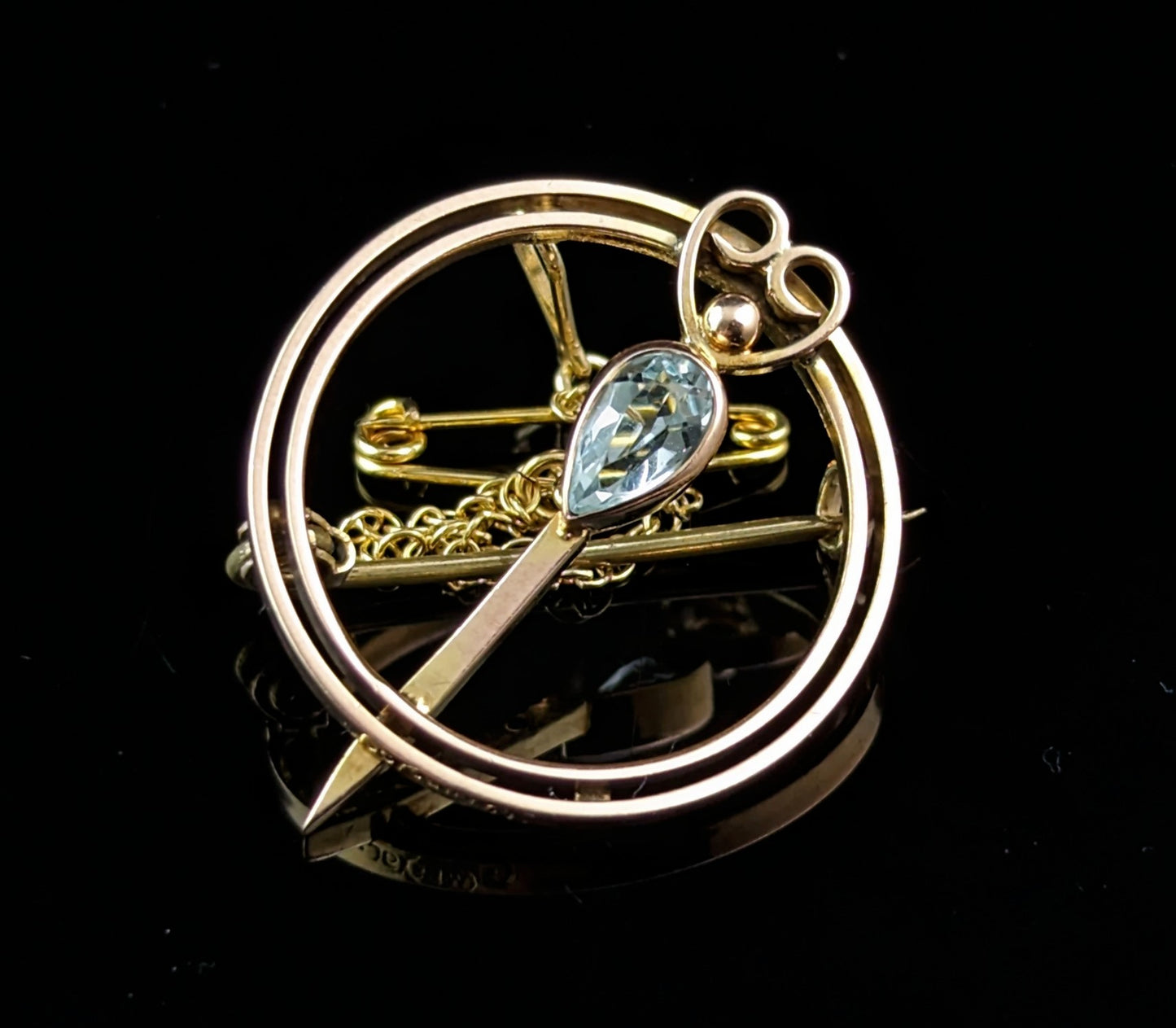 Antique Tara brooch, Irish Celtic revival, 9ct gold and paste, Art Nouveau