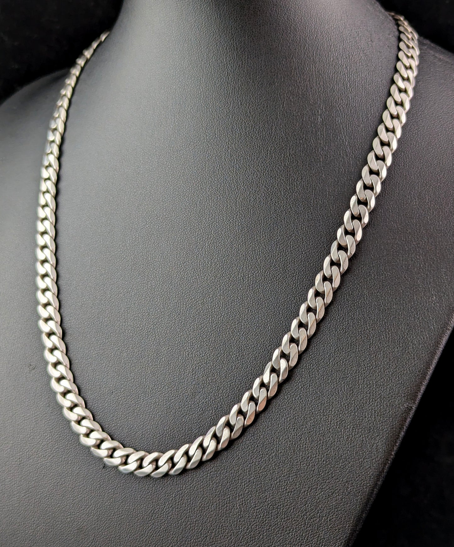 Vintage sterling silver flat curb link chain necklace
