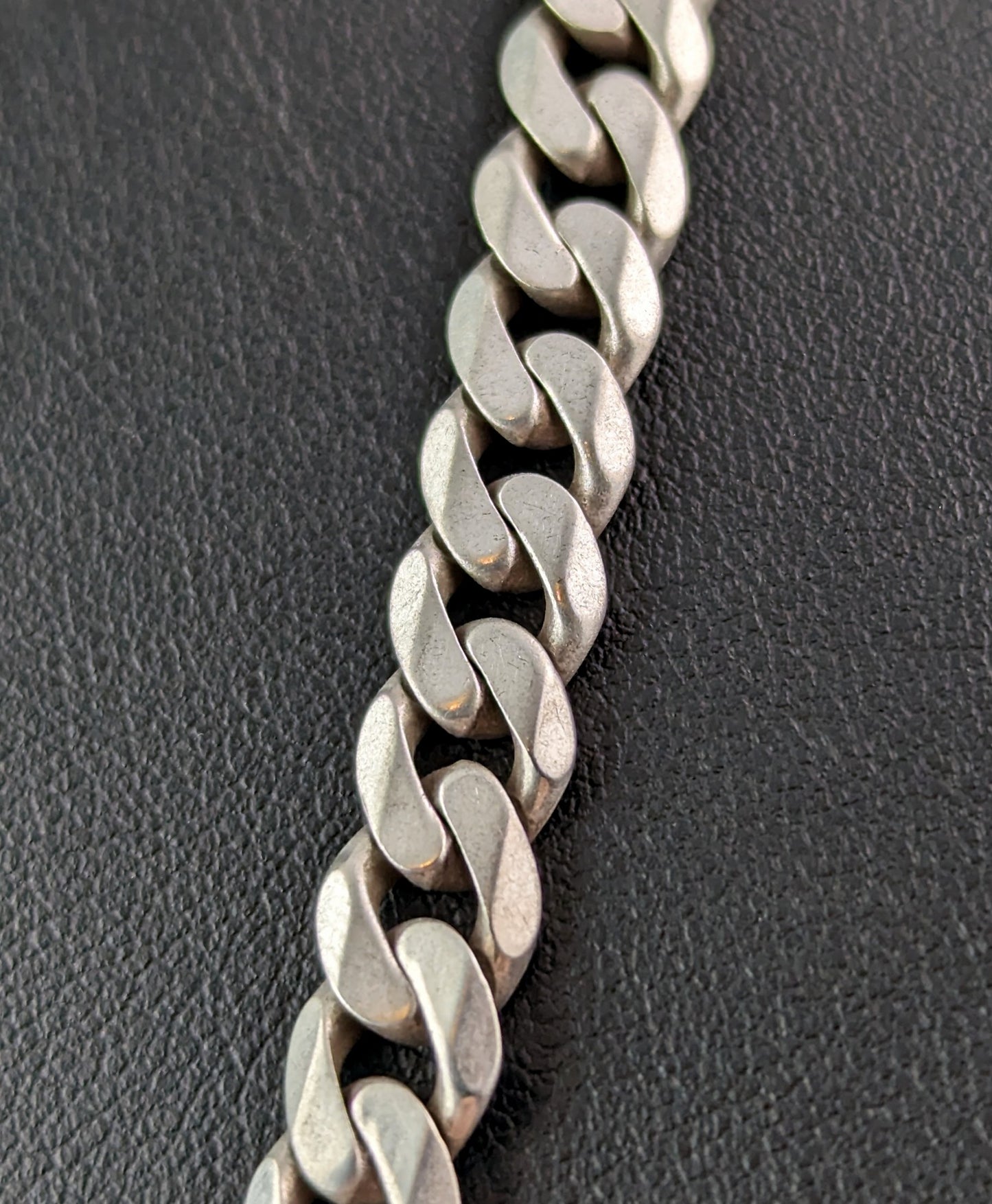 Vintage sterling silver flat curb link chain necklace