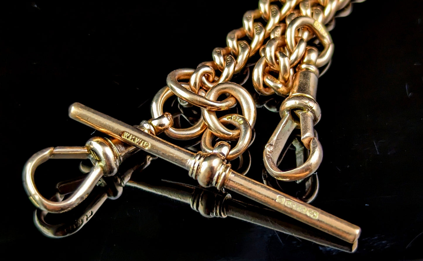 Antique 9ct rose gold Albert chain, Watch chain necklace, Art Deco