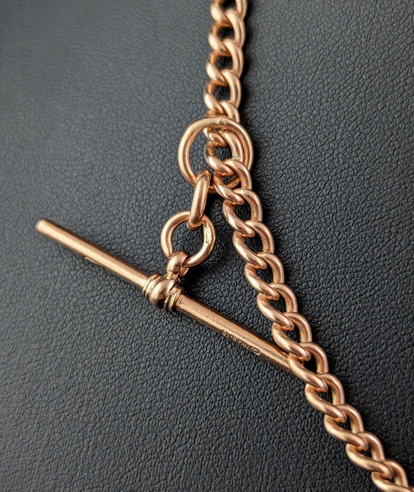 Antique 9ct rose gold Albert chain, Watch chain necklace, Art Deco
