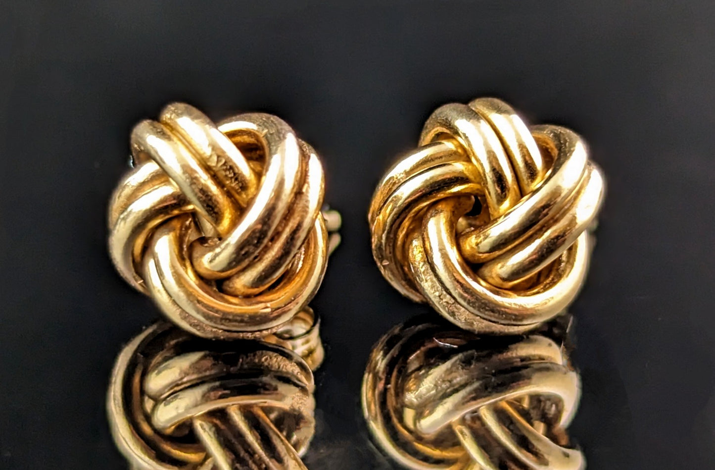 Vintage 9ct yellow gold knot earrings, studs