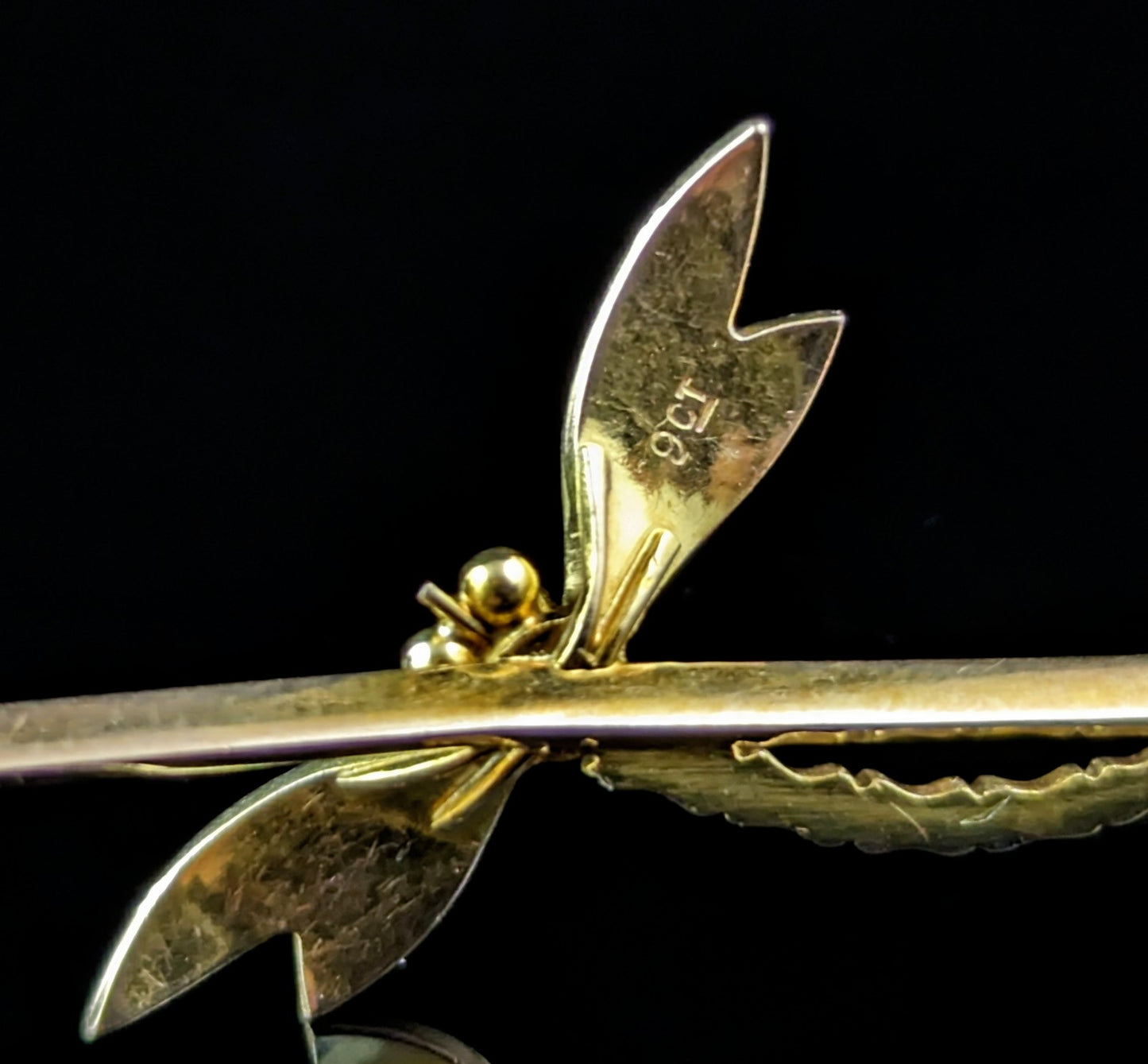 Antique Sapphire Dragonfly brooch, 9ct yellow gold, Art Nouveau