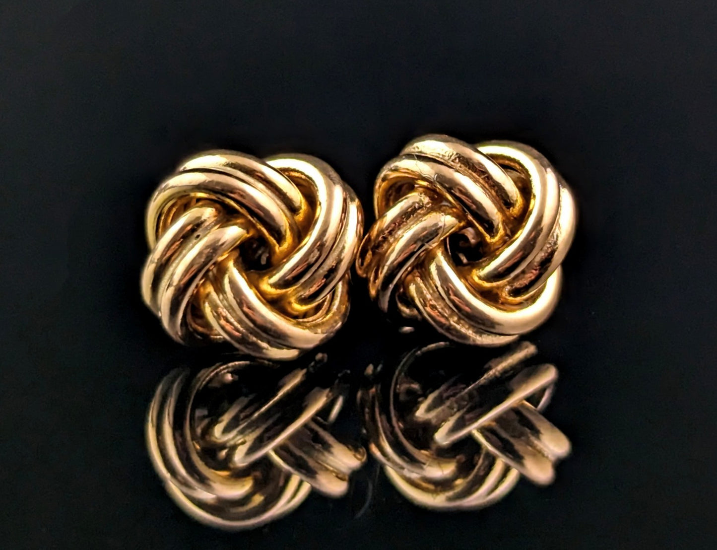 Vintage 9ct yellow gold lovers knot earrings, studs