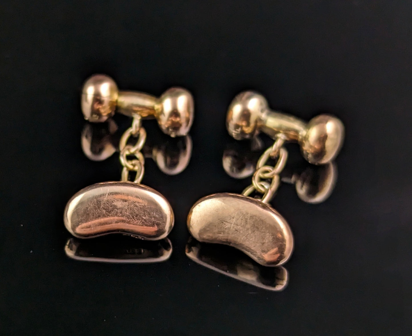 Antique 9ct rose gold lucky bean cufflinks, Edwardian