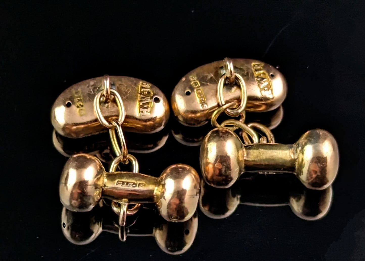 Antique 9ct rose gold lucky bean cufflinks, Edwardian