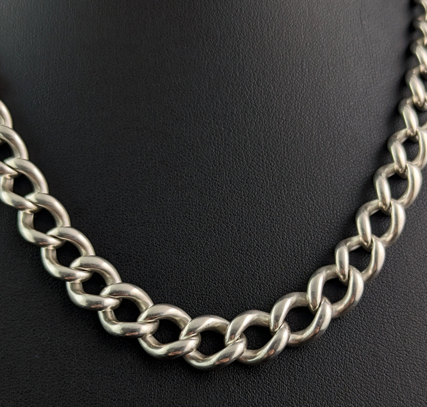 Antique Sterling silver Albert chain, watch chain necklace, Heavy