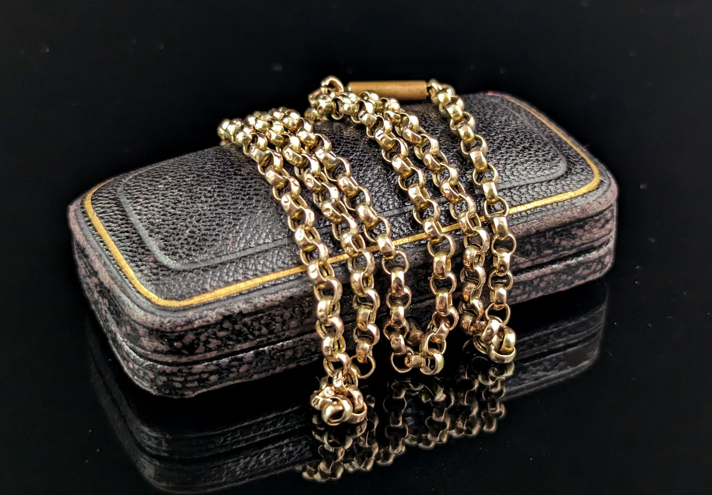 Antique 9ct gold belcher link chain necklace, Edwardian