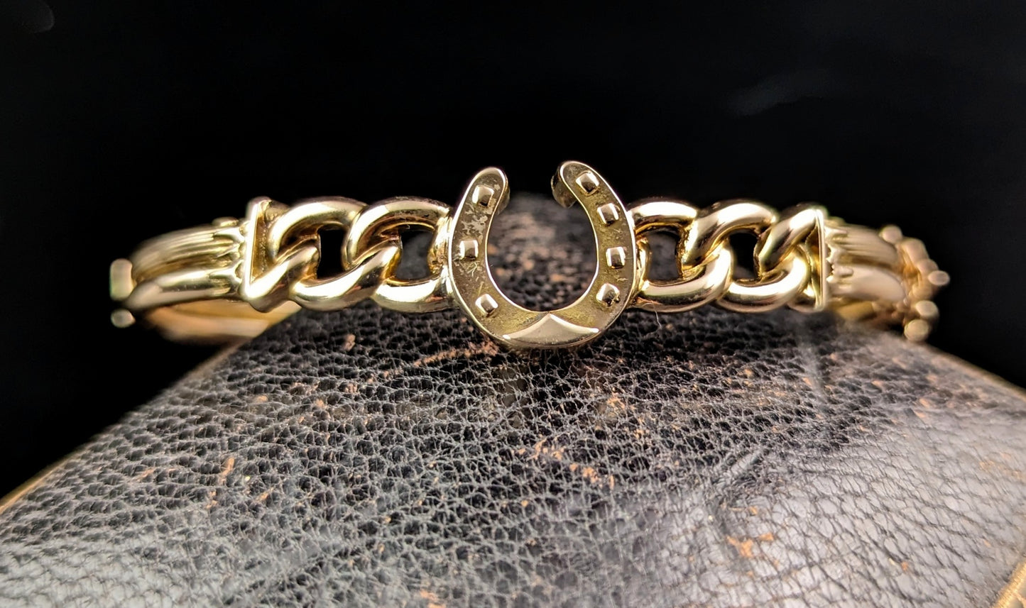 Antique Victorian 9ct gold lucky horseshoe bangle