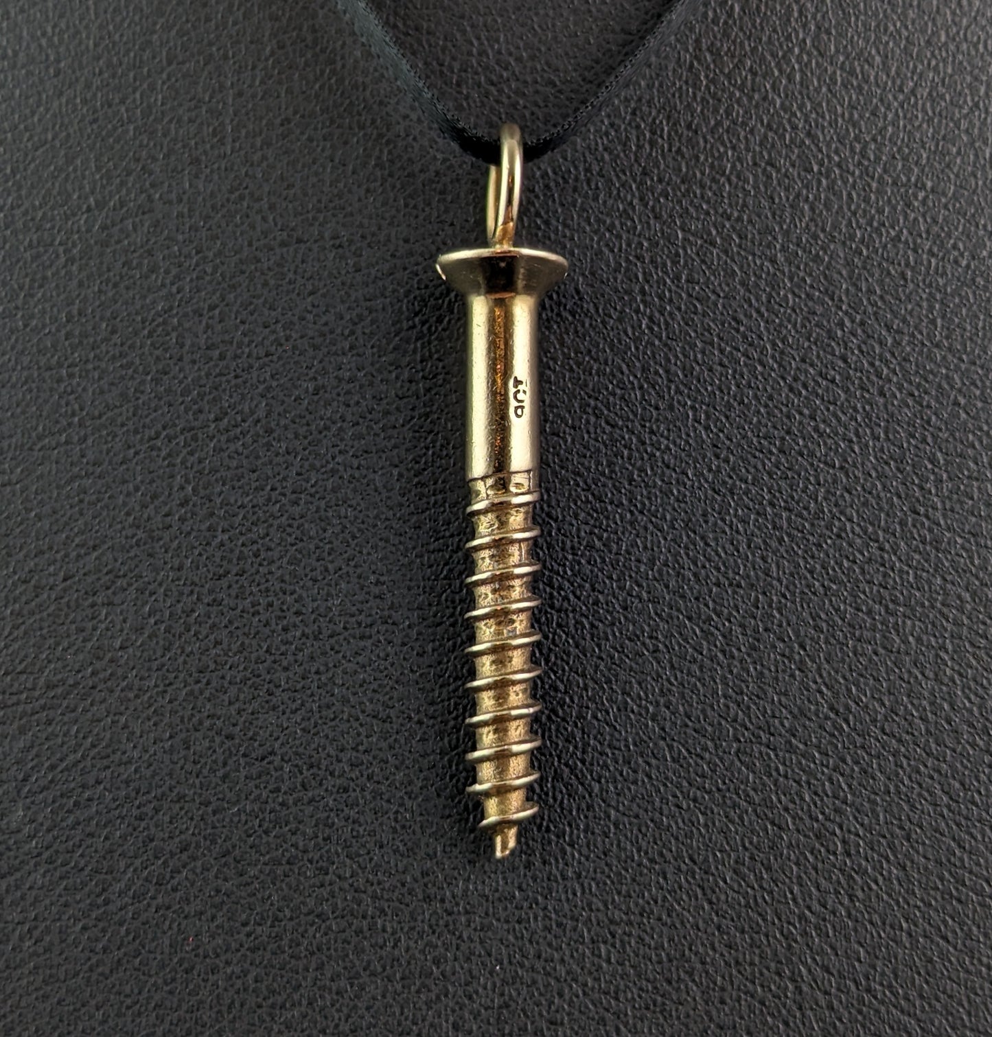 Vintage 9ct yellow gold screw pendant, mid century novelty