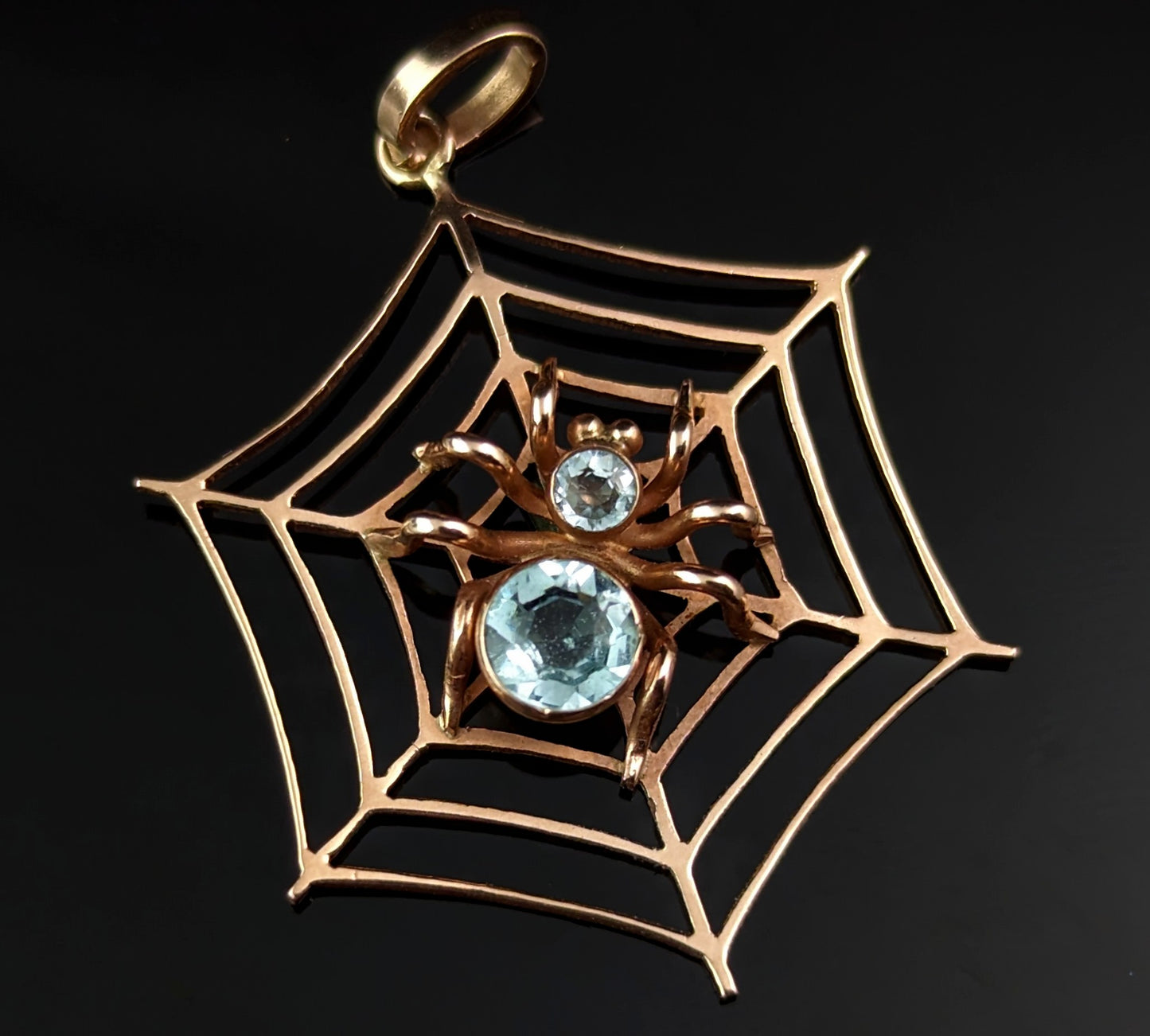 Antique Spider and Web pendant, Aquamarine, 9ct rose gold