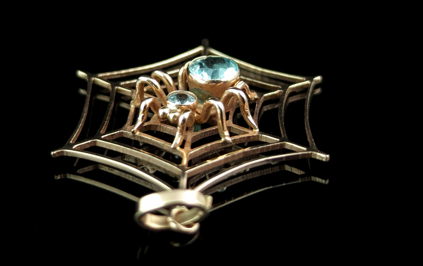 Antique Spider and Web pendant, Aquamarine, 9ct rose gold