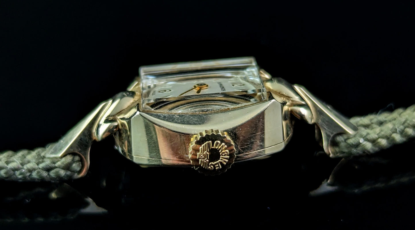 Vintage 14ct gold Longines ladies wristwatch, boxed