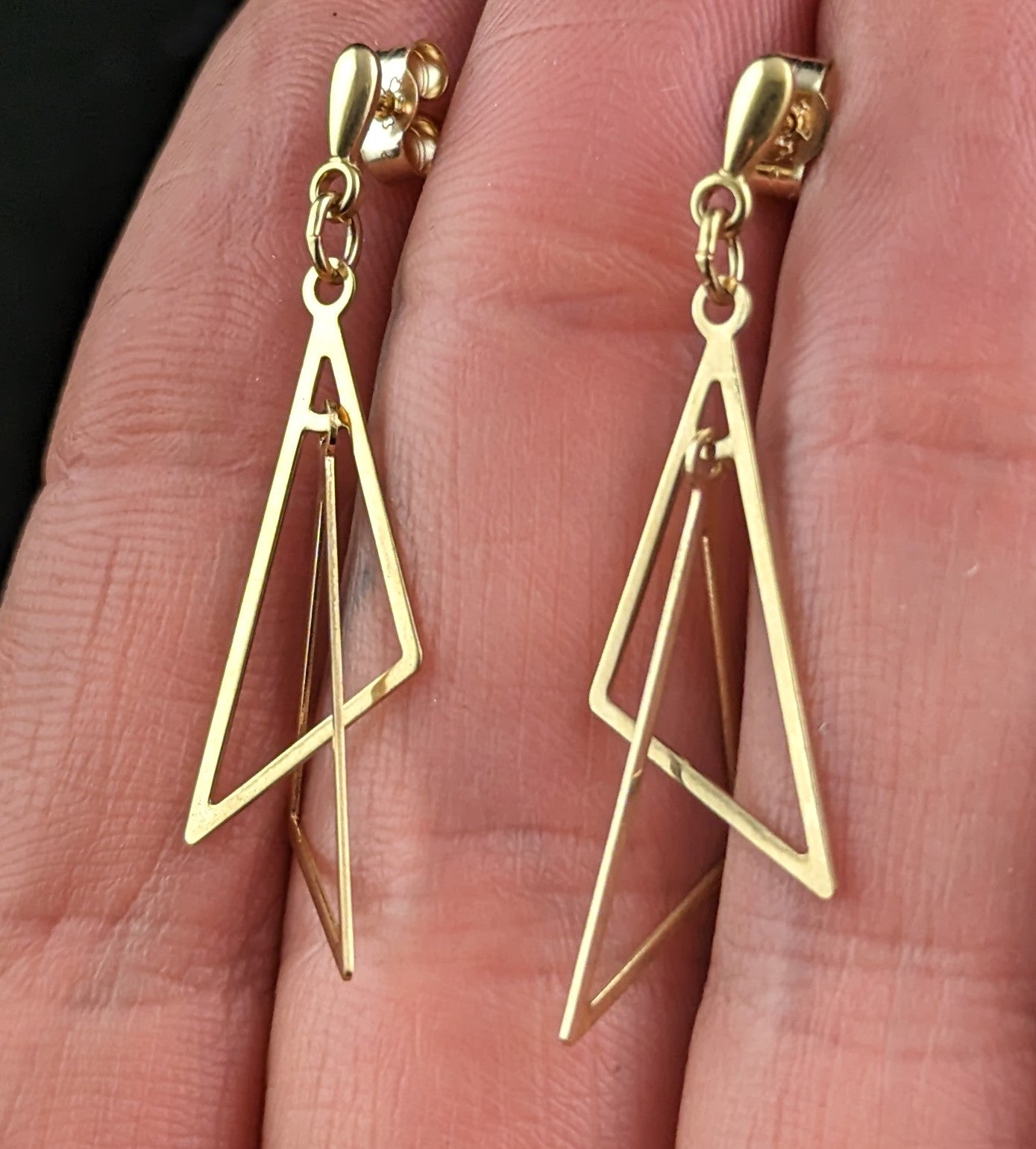 Vintage 9ct gold triangle drop earrings, 1980s