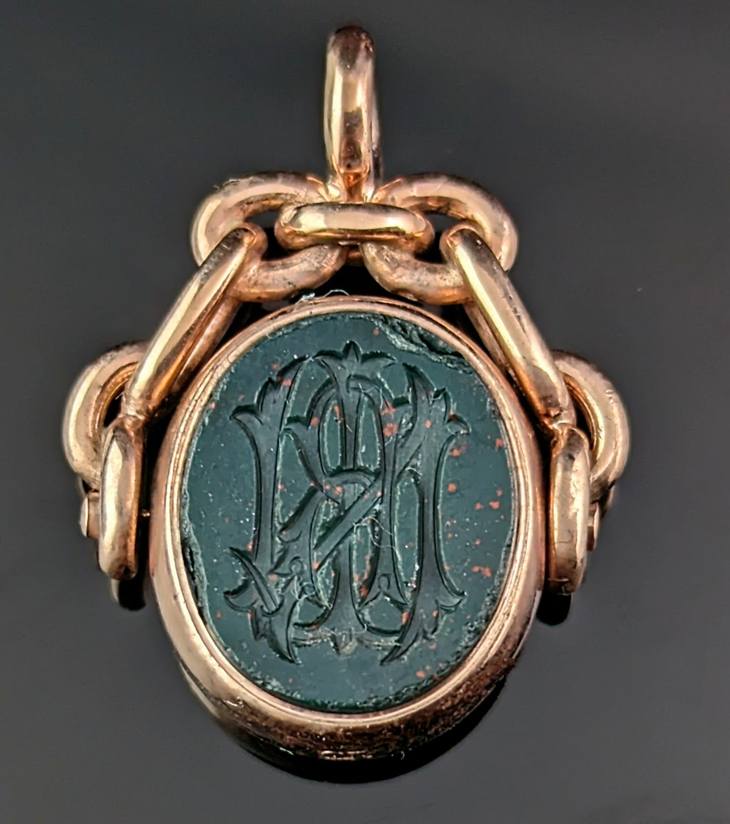 Antique intaglio swivel fob pendant, 10ct gold, Victorian