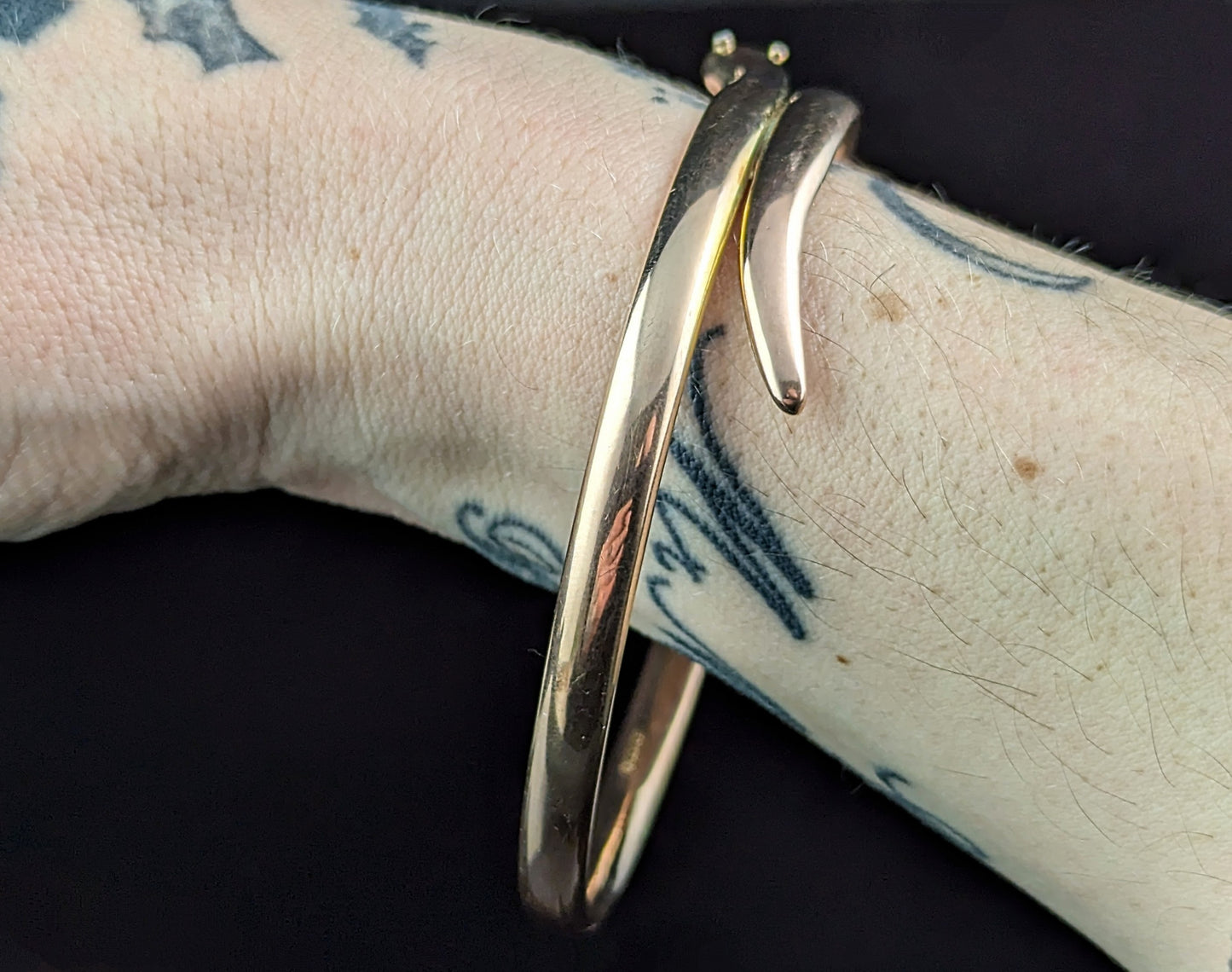 Antique 9ct rose gold snake bangle, Diamond, Upper Arm bracelet