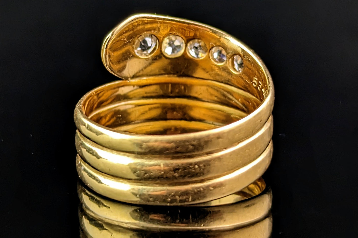 Antique Diamond snake ring, 18ct yellow gold, Ruby eyes
