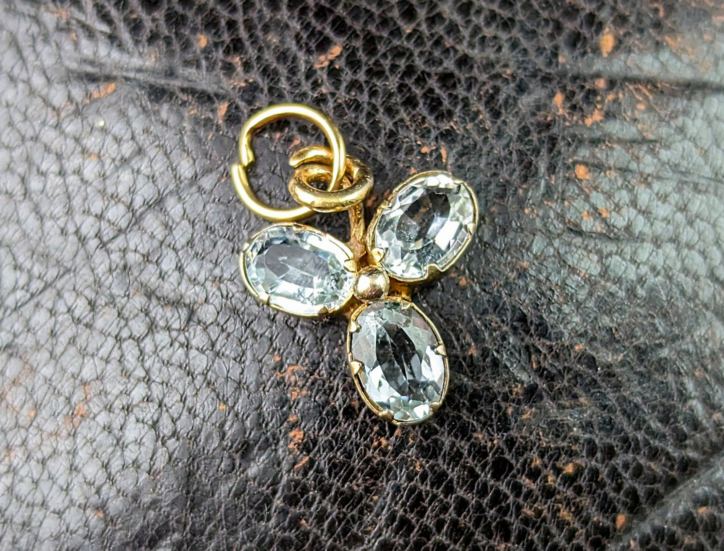 Antique Aquamarine shamrock pendant, charm, 9ct gold