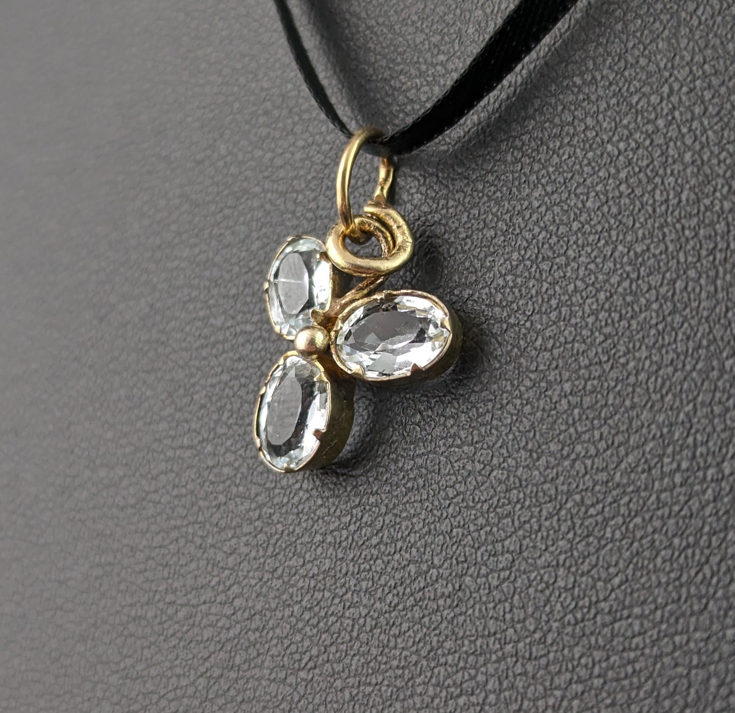 Antique Aquamarine shamrock pendant, charm, 9ct gold