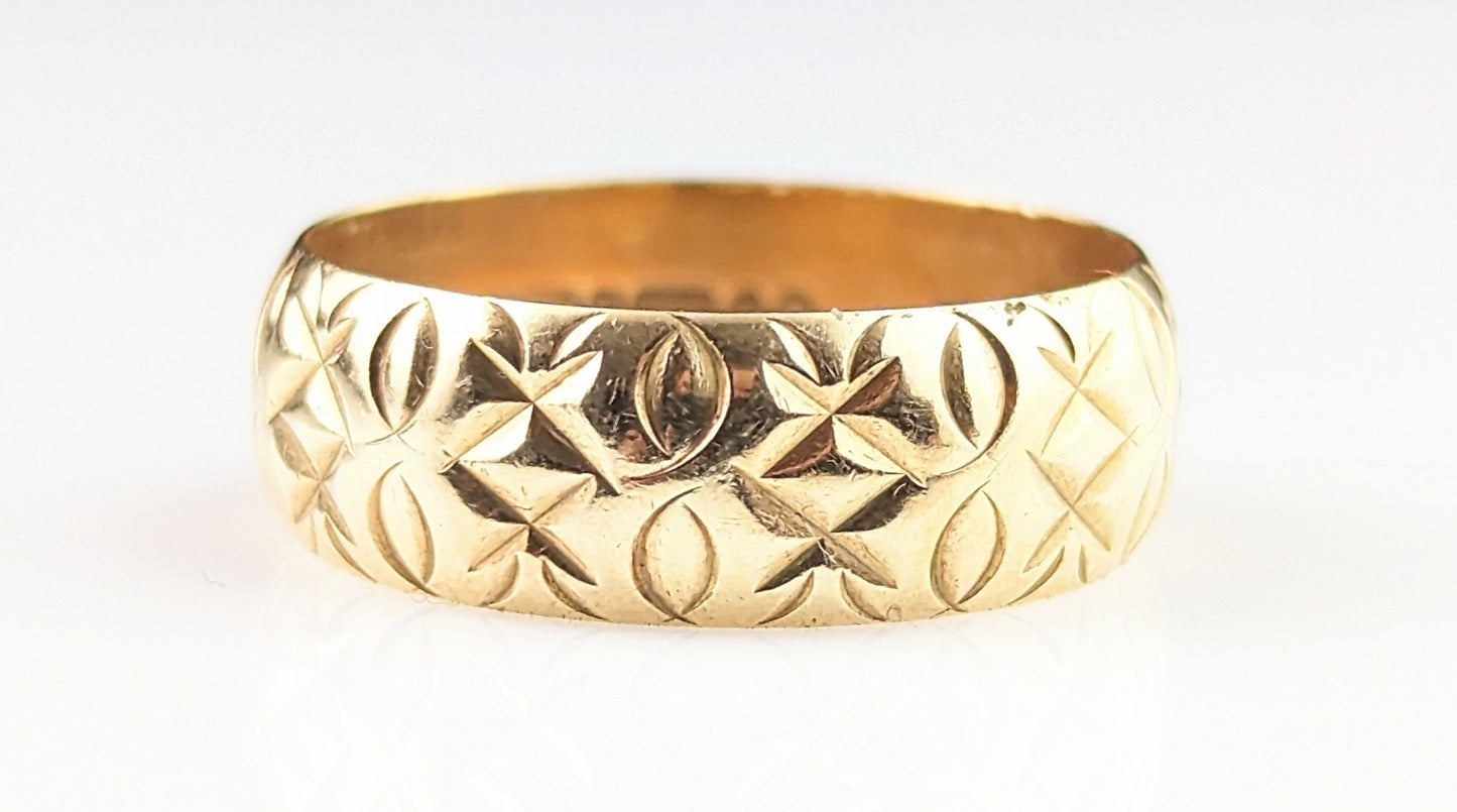 Vintage 9ct gold chunky band ring, Engraved