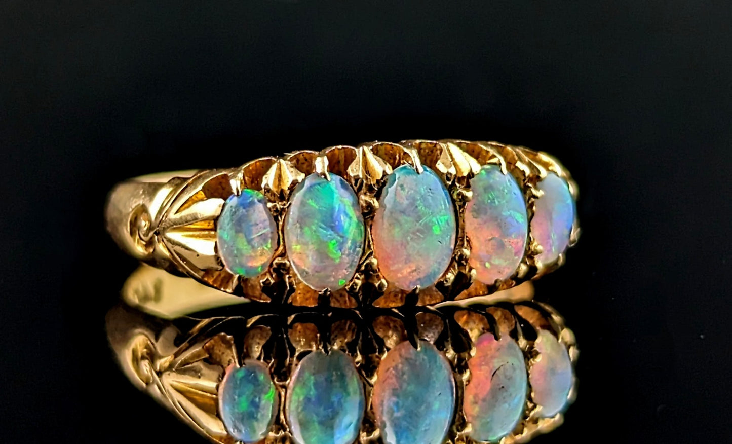 Antique Opal five stone ring, 18k yellow gold