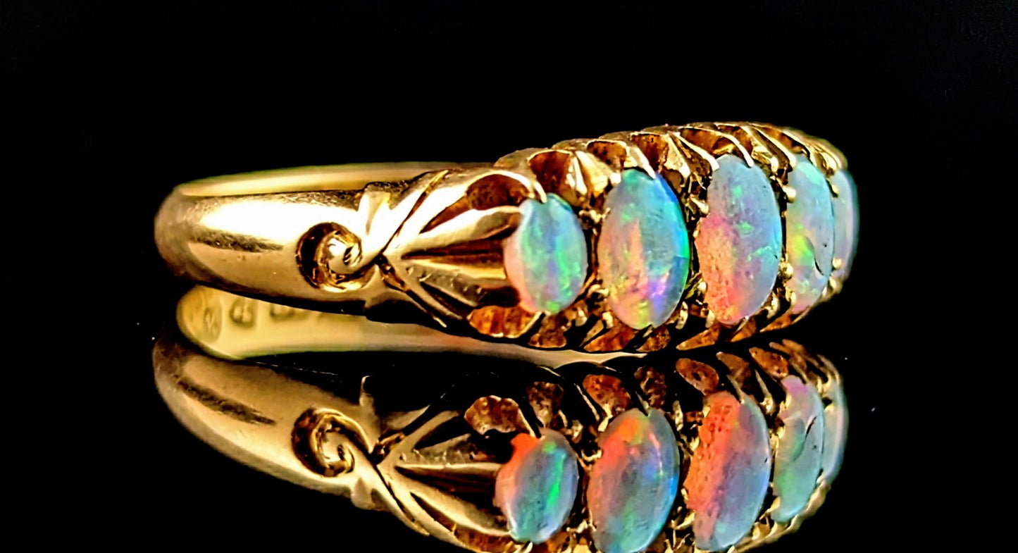 Antique Opal five stone ring, 18k yellow gold