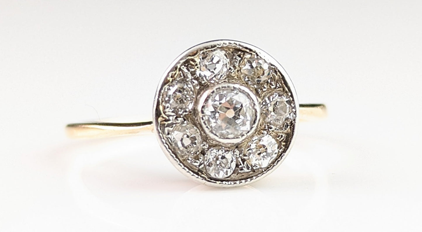 Antique Art Deco Diamond target ring, 18k gold, Engagement rings