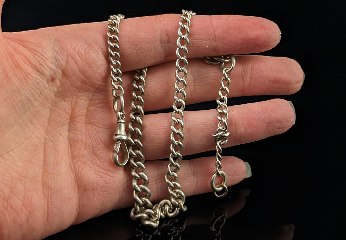 Antique Sterling silver Albert chain, watch chain