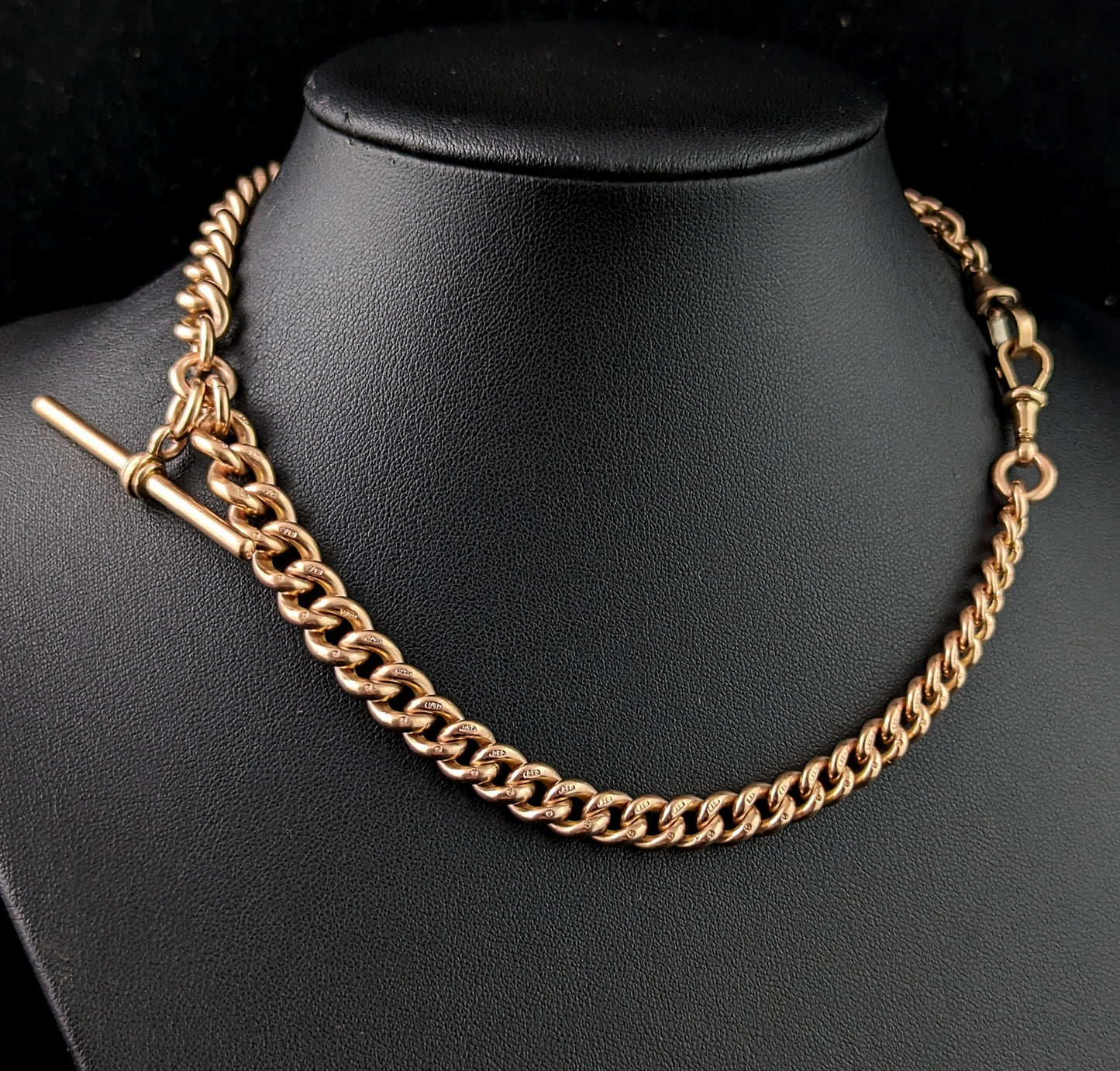 Antique 9ct gold double Albert chain, watch chain necklace, Heavy