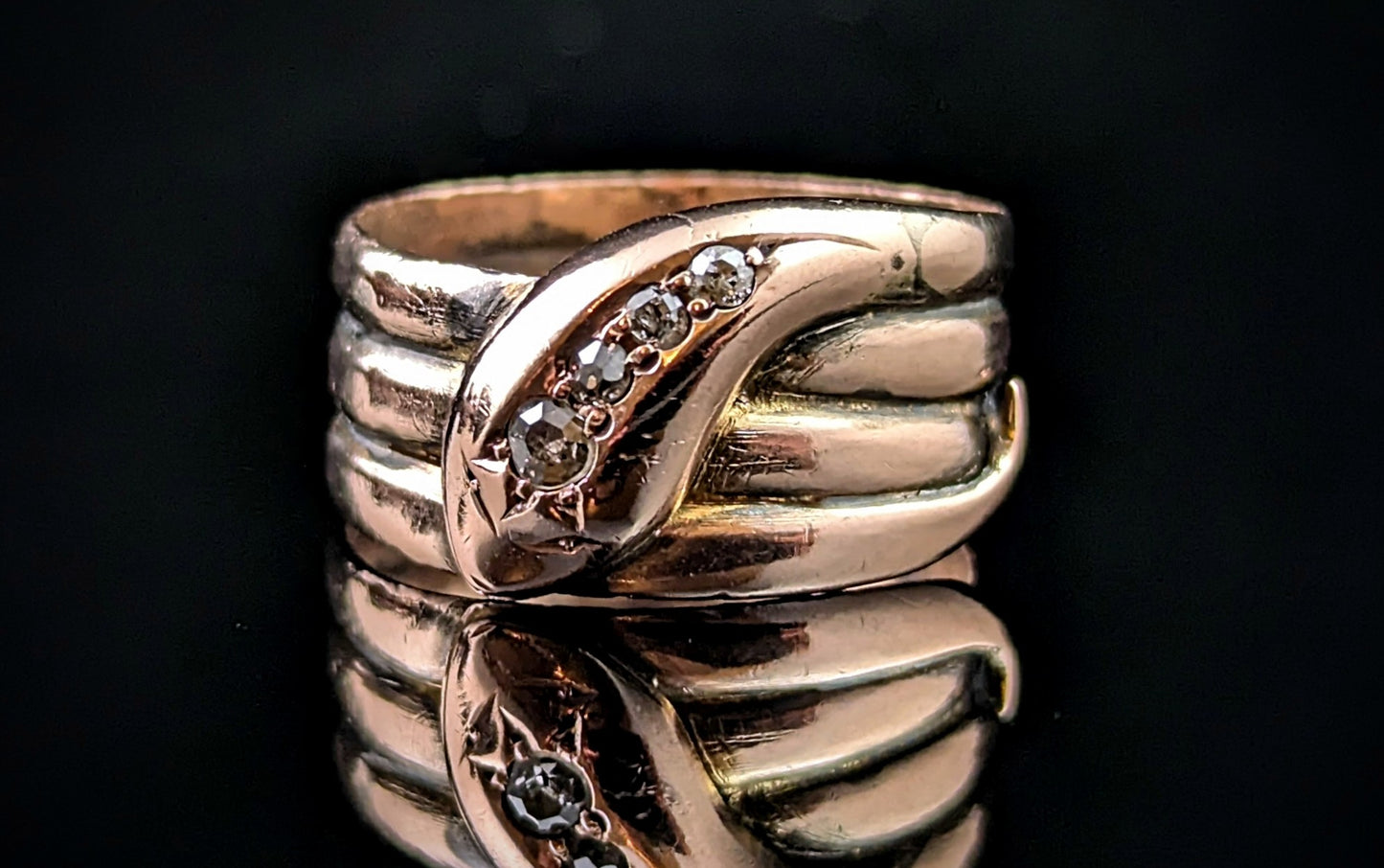 Antique Diamond snake ring, 9ct rose gold, Art Deco